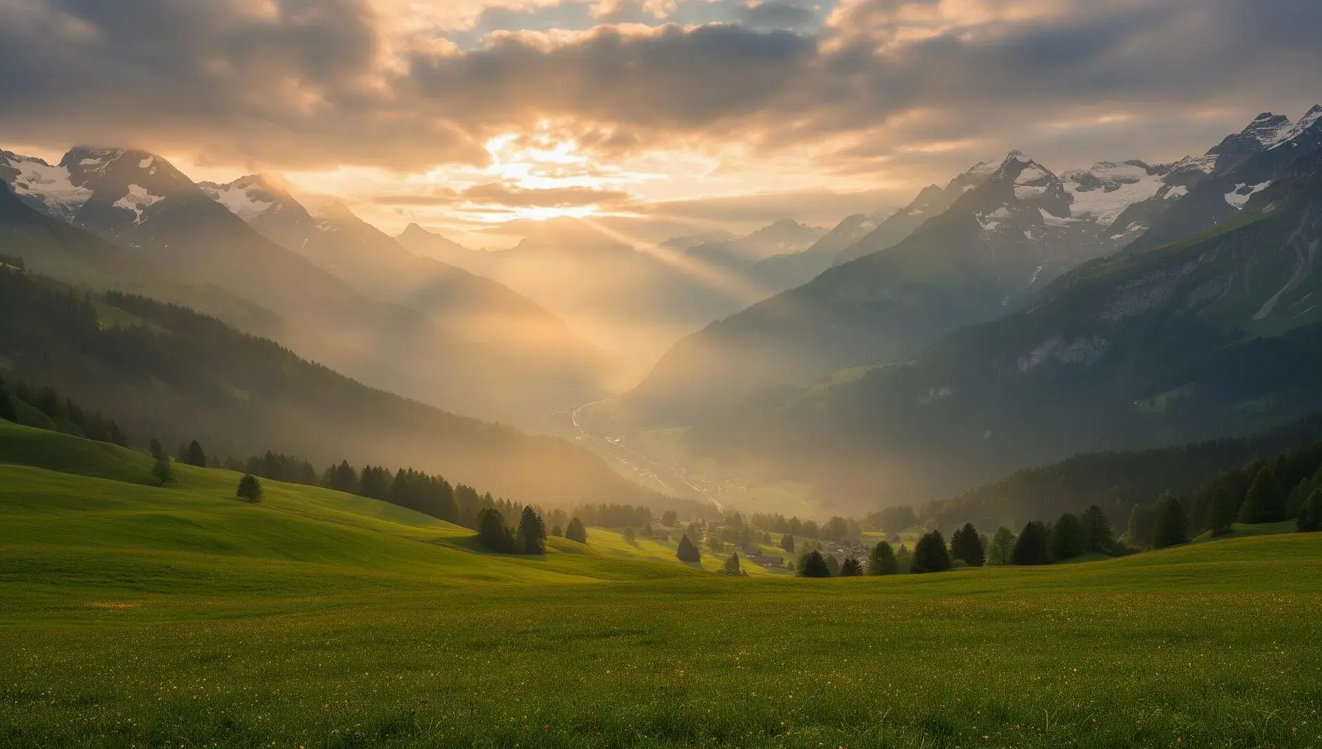 Schweizer Alpenlandschaft bei Sonnenaufgang